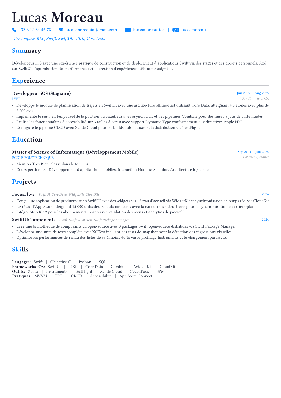 iOS Developer exemple de CV