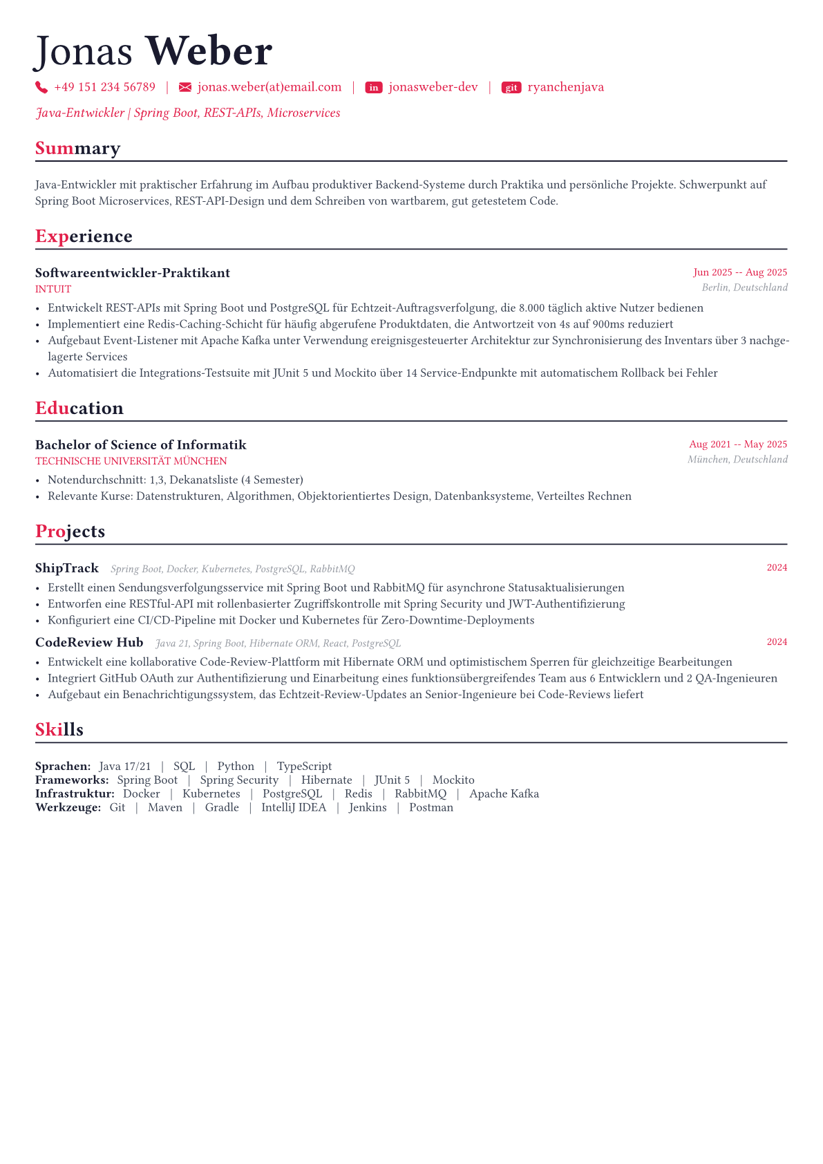 Java Developer Lebenslauf-Beispiel