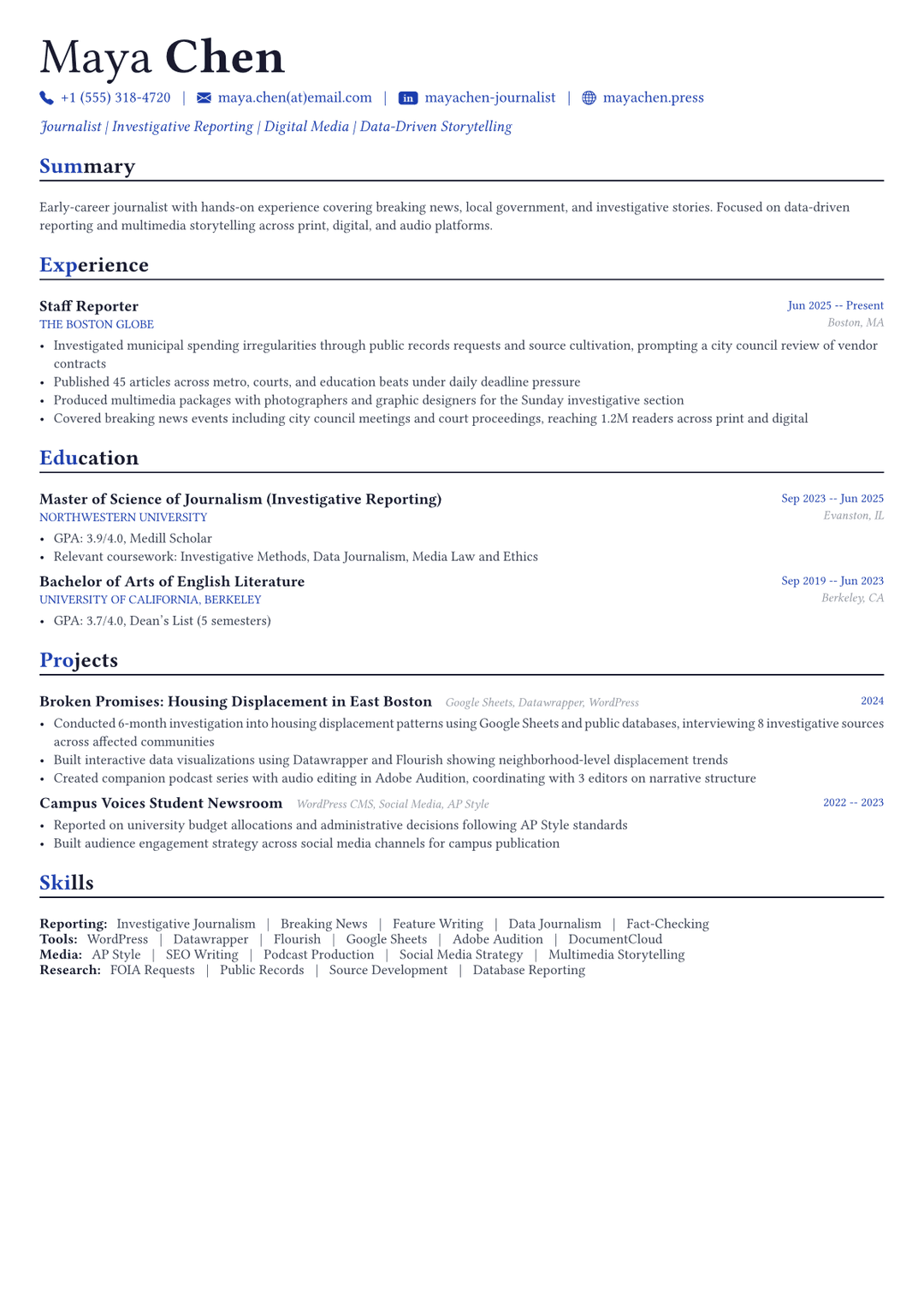 Journalist Lebenslauf-Beispiel