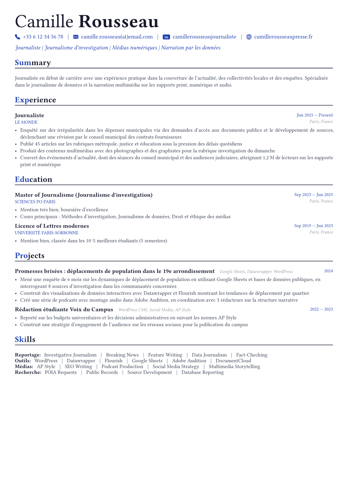 Journalist exemple de CV
