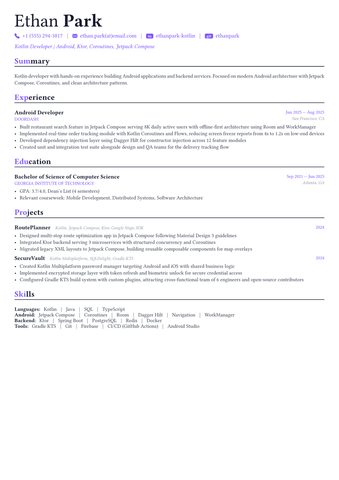 Desarrollador Kotlin ejemplo de CV