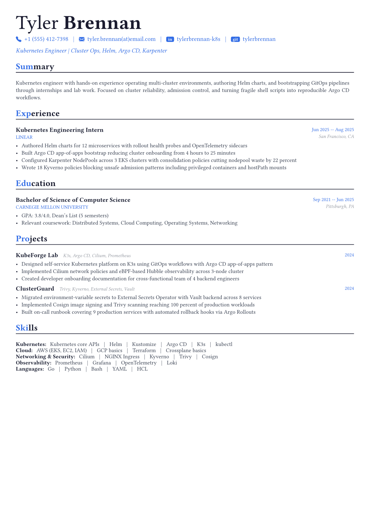 Kubernetes Engineer resume example