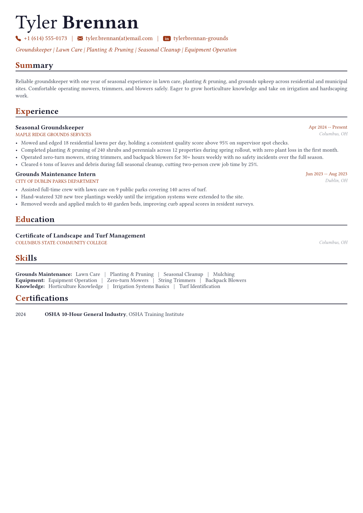 Landscaper resume example