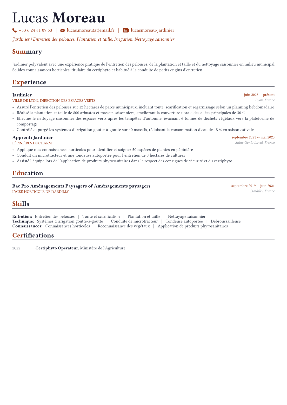 Paysagiste exemple de CV