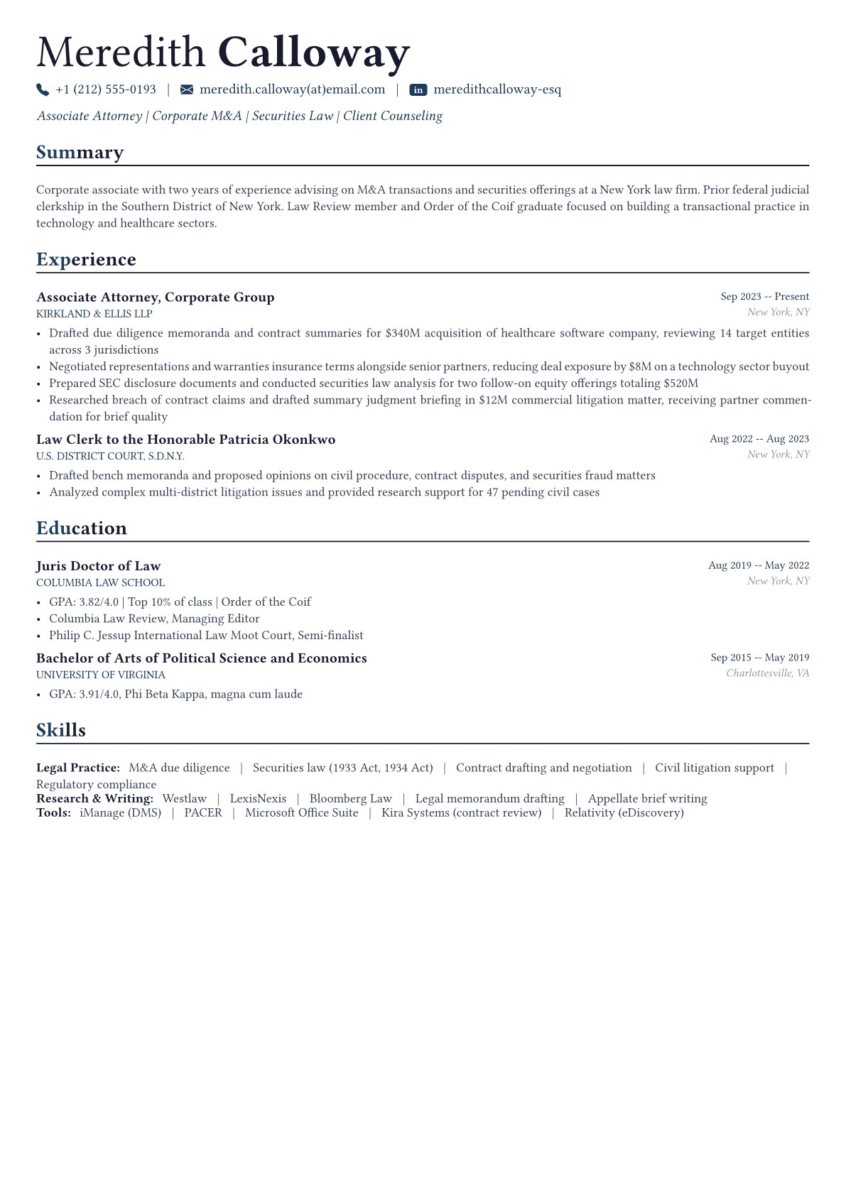 Lawyer resume example