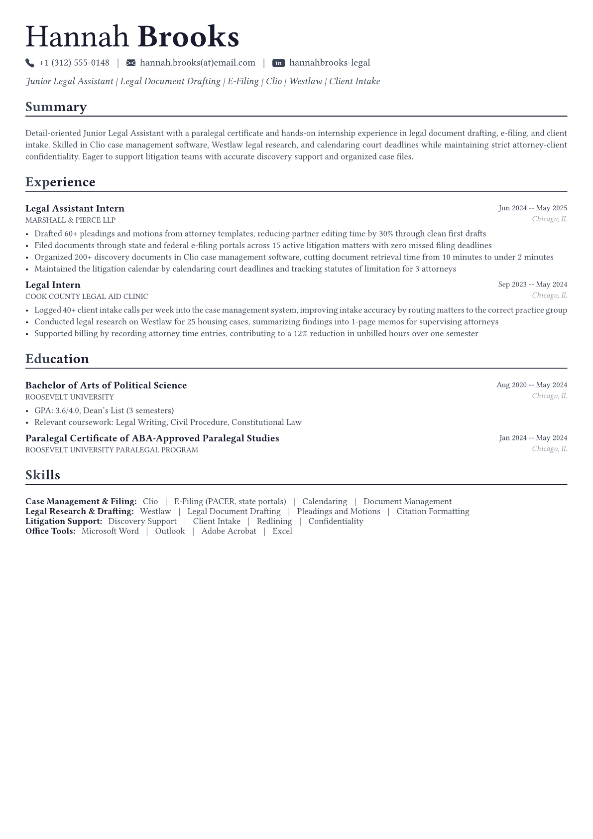 Legal Assistant resume example