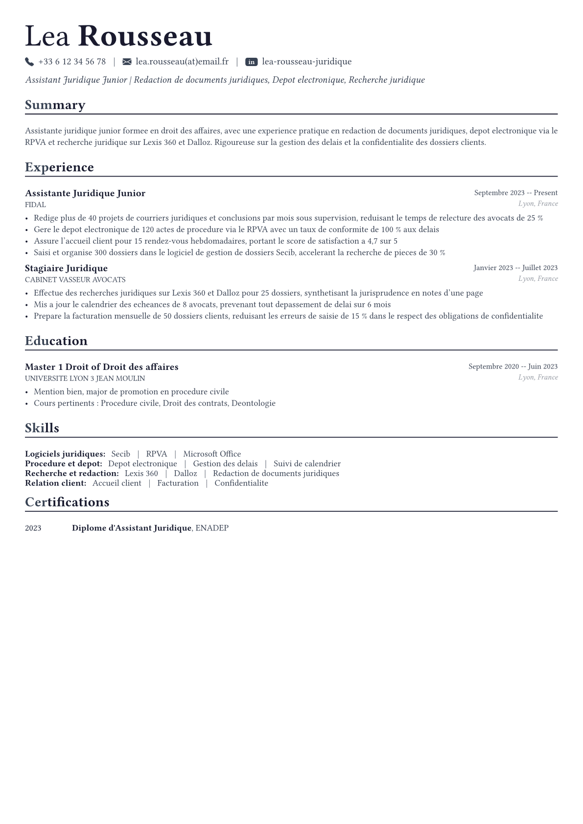Assistant Juridique exemple de CV