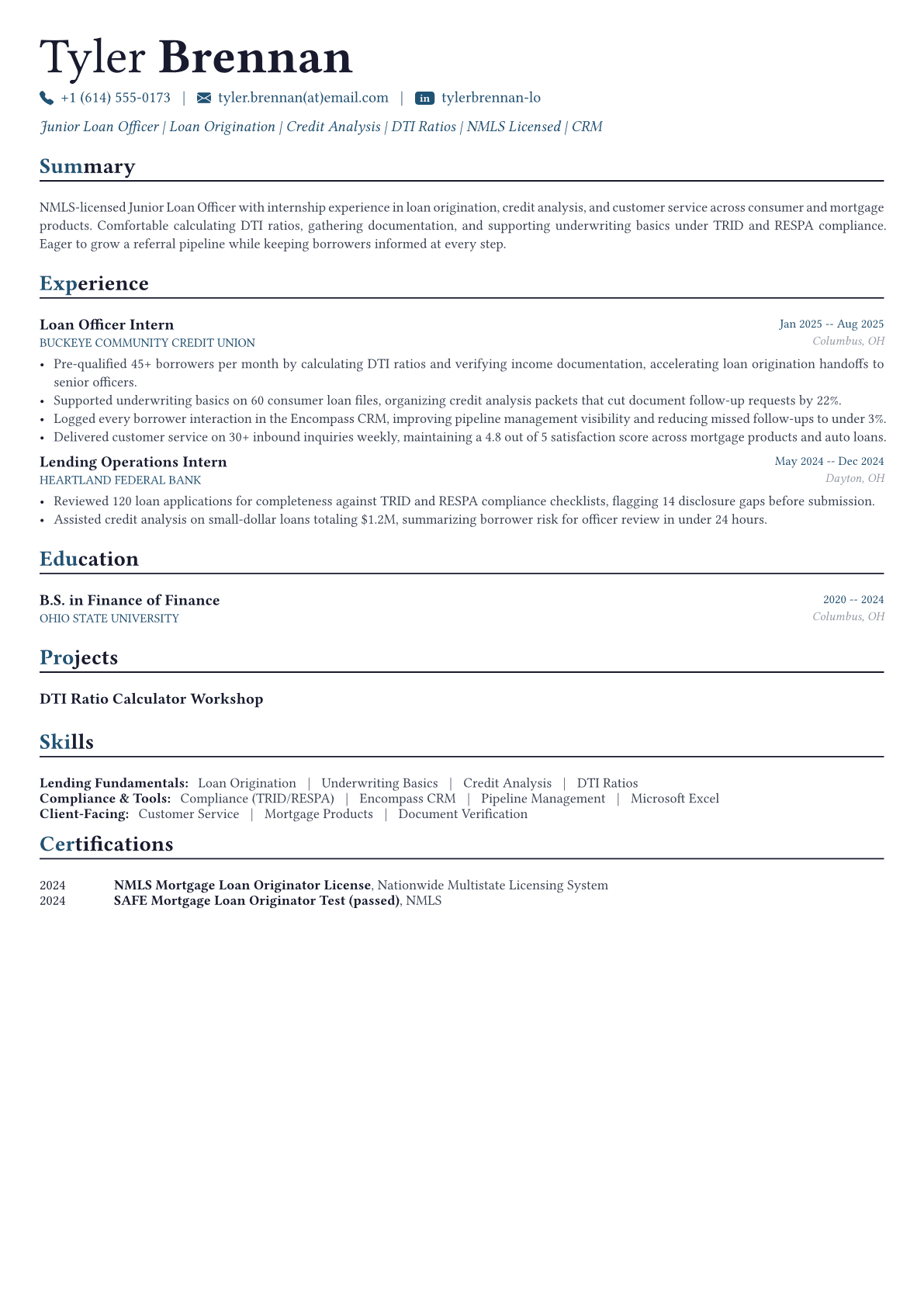 Loan Officer resume example