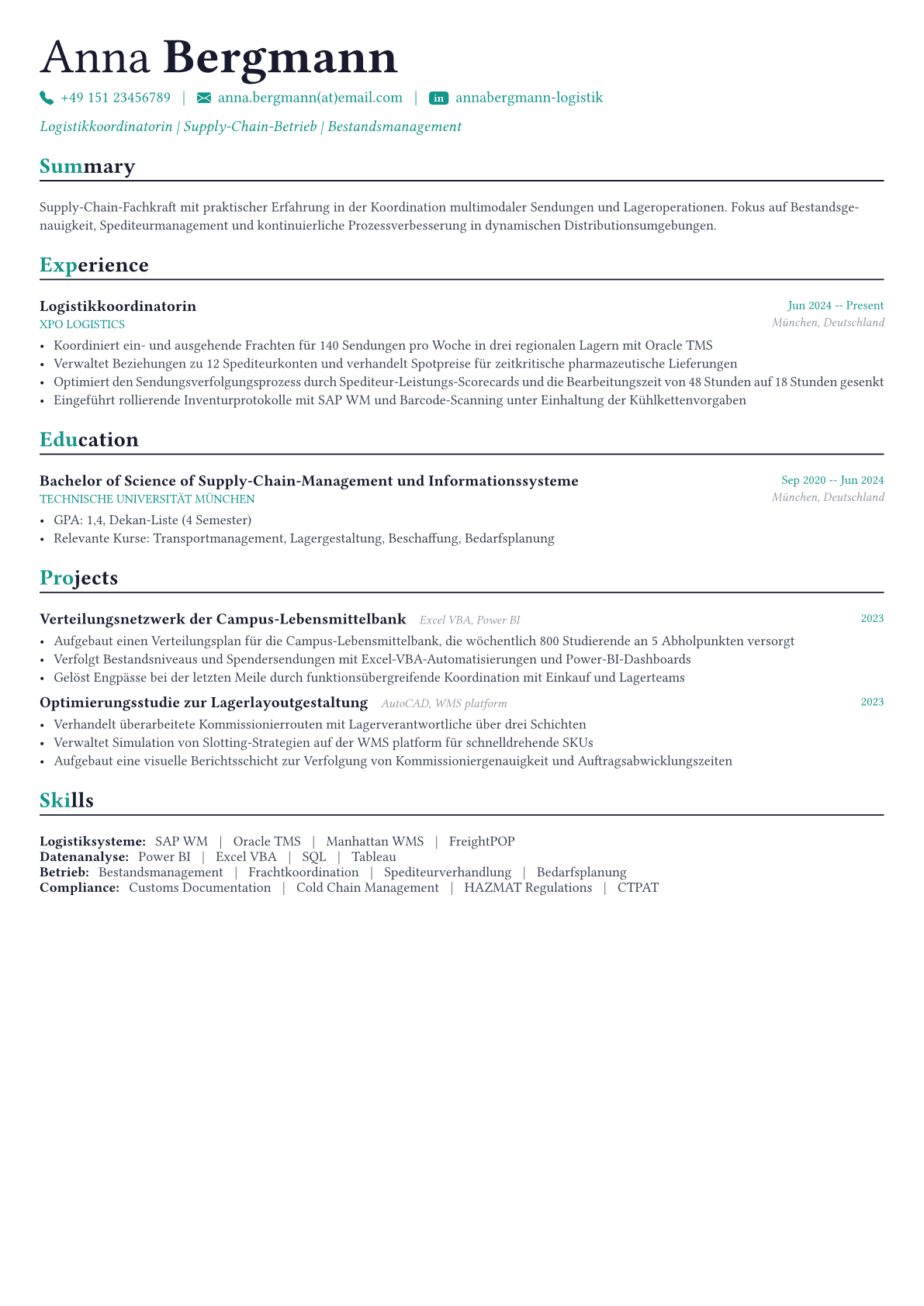 Logistics Manager Lebenslauf-Beispiel
