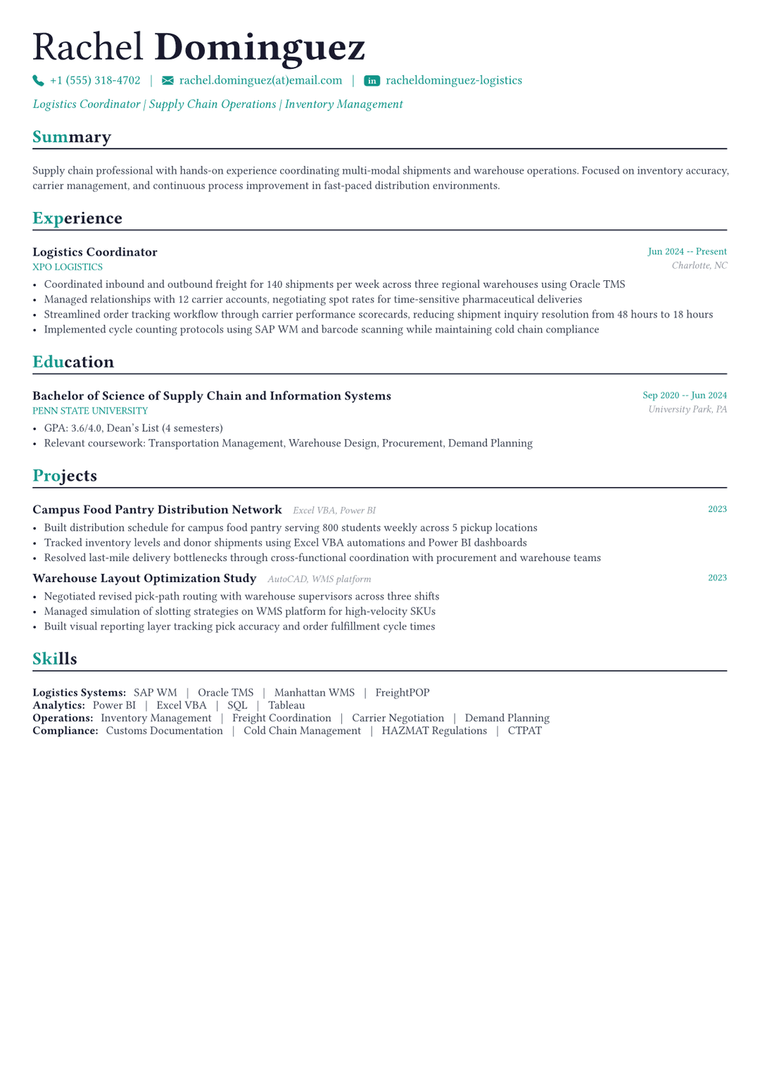 Logistics Manager resume example