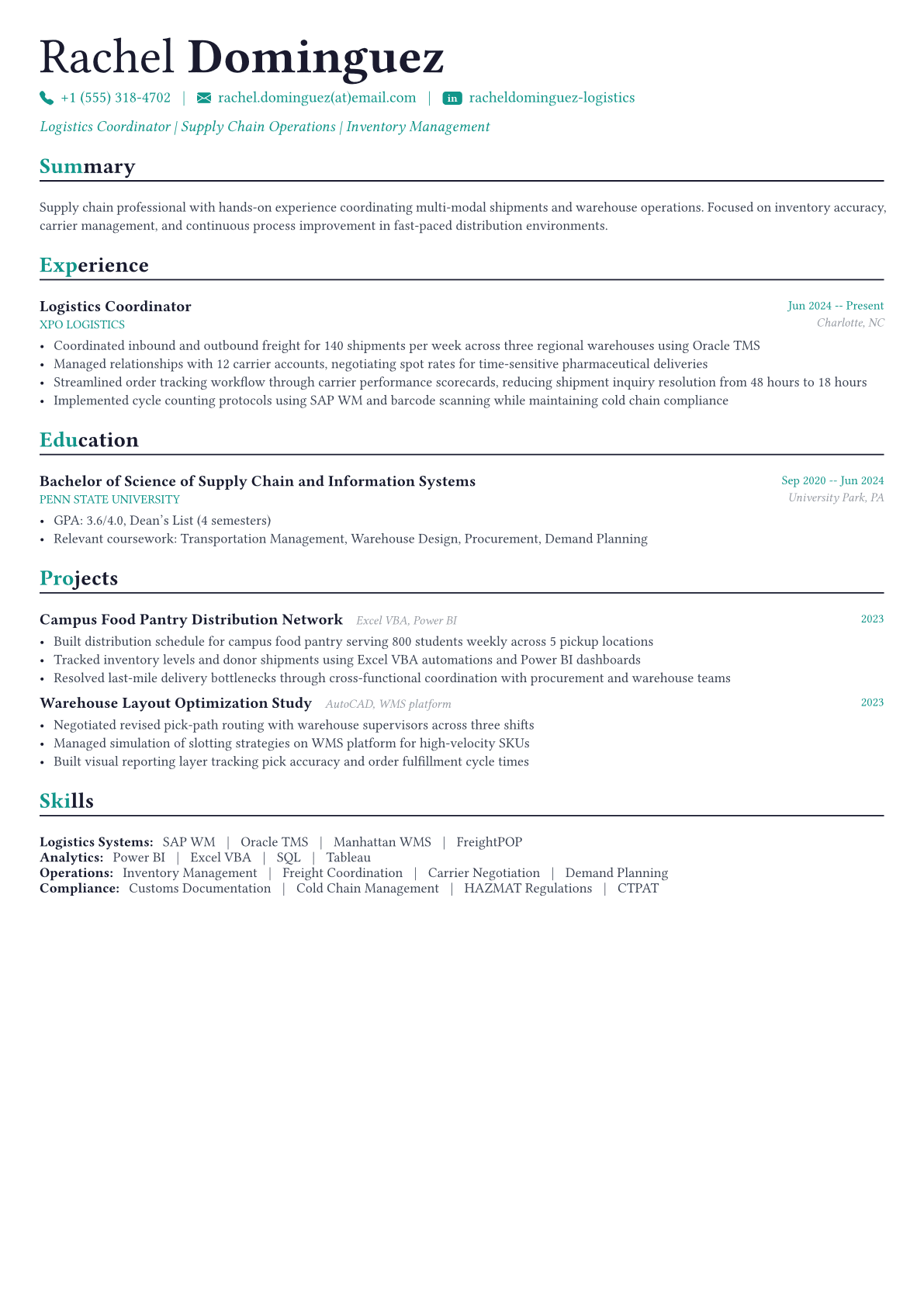 Logistics Manager resume example