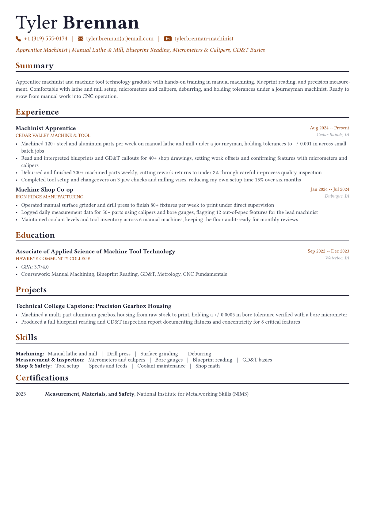 Machinist resume example