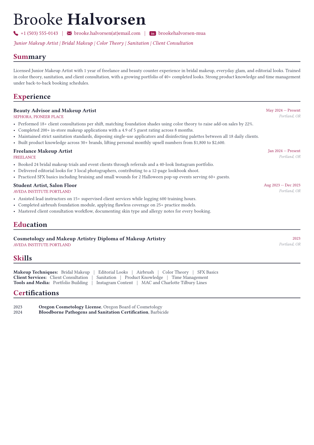 Makeup Artist resume example