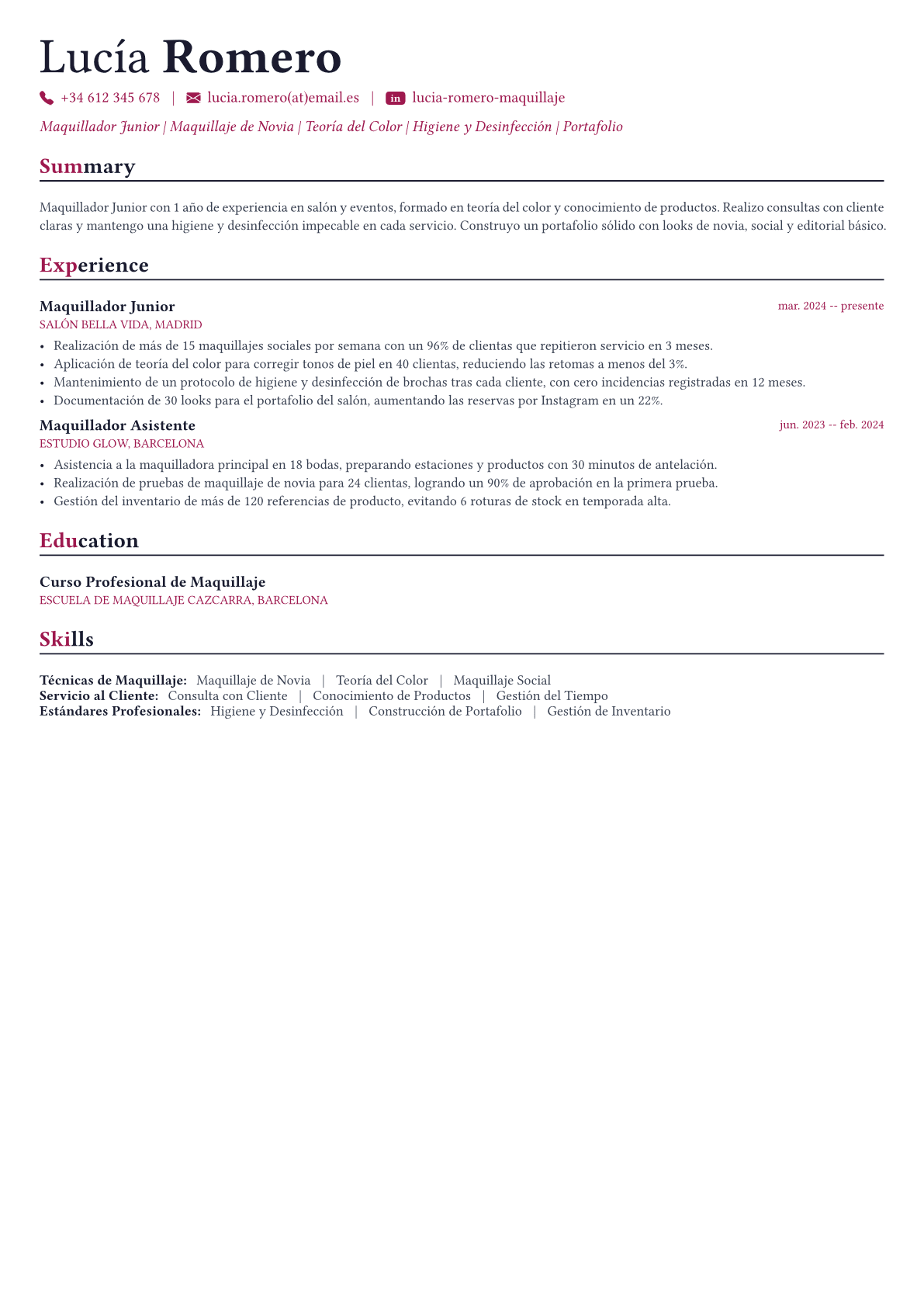 Maquillador ejemplo de CV