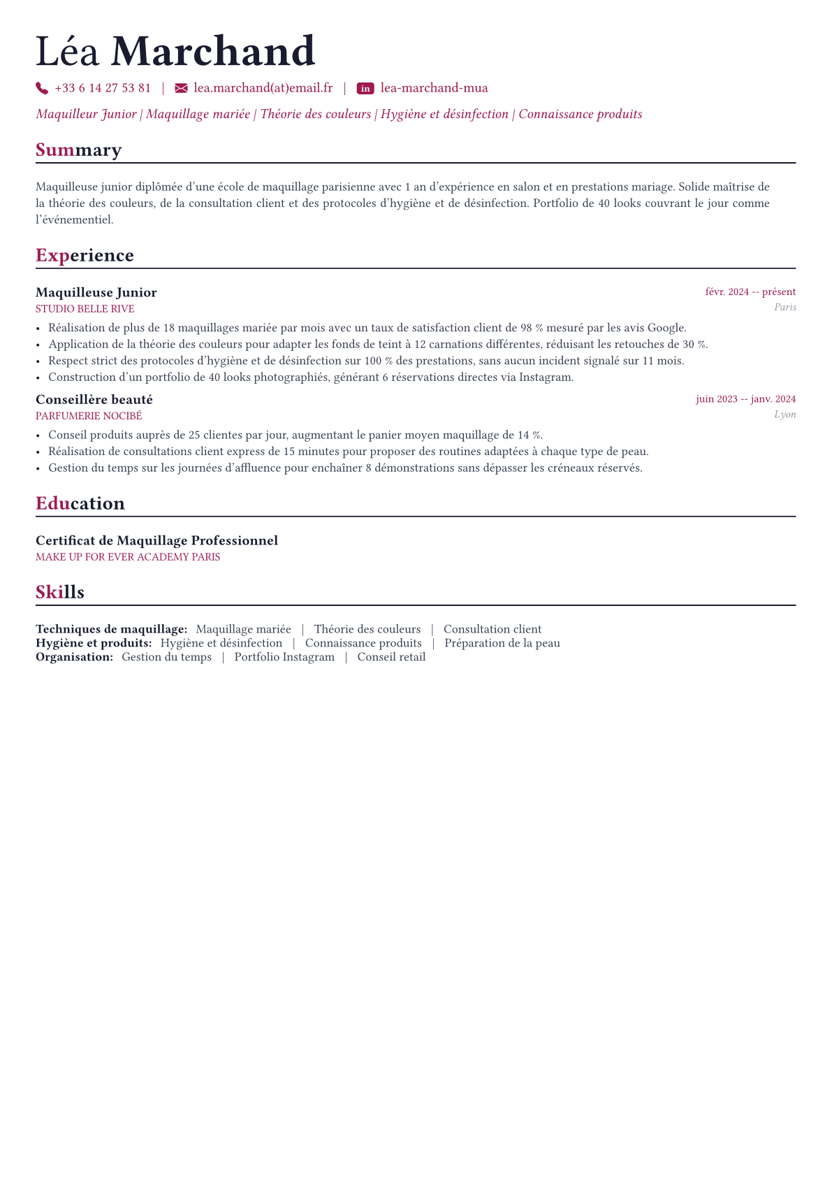 Maquilleur exemple de CV
