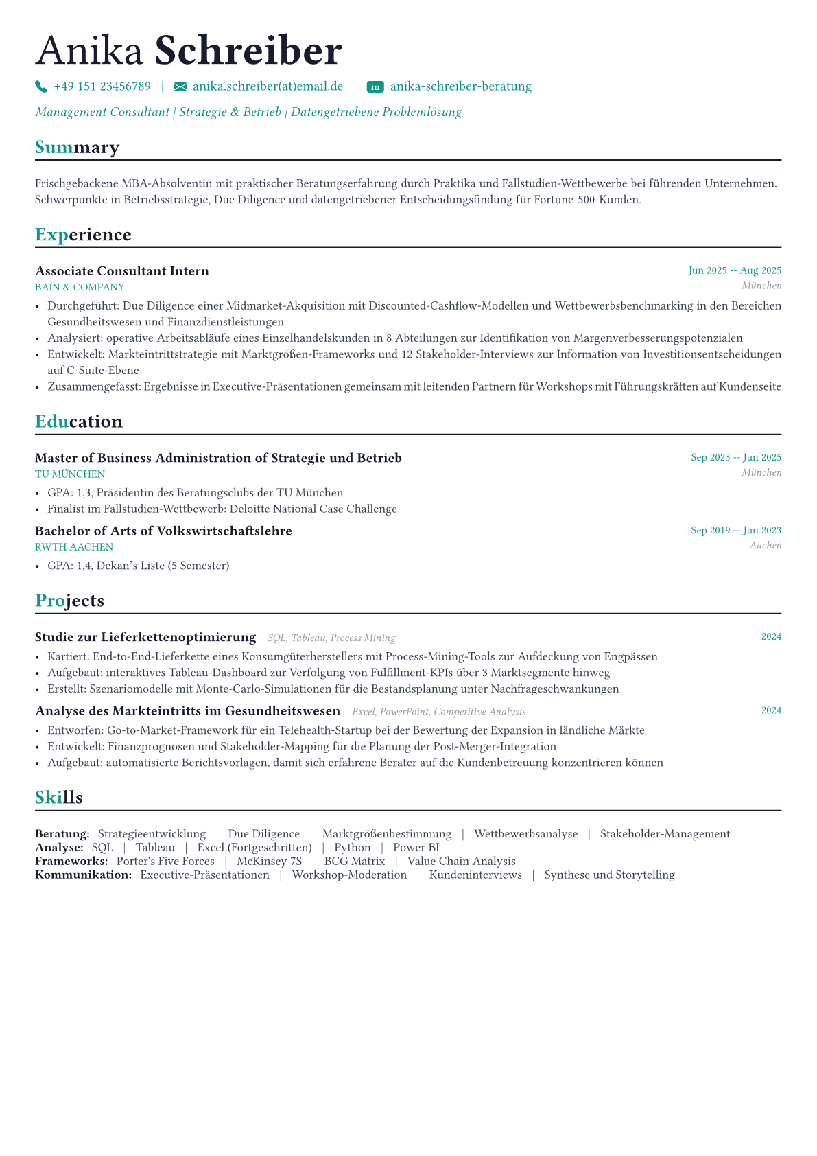 Management Consultant Lebenslauf-Beispiel