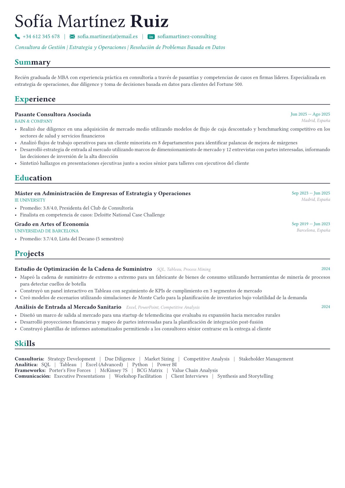 Management Consultant ejemplo de CV