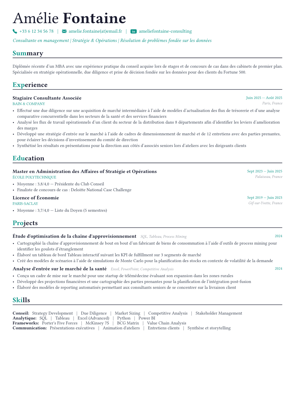 Management Consultant exemple de CV