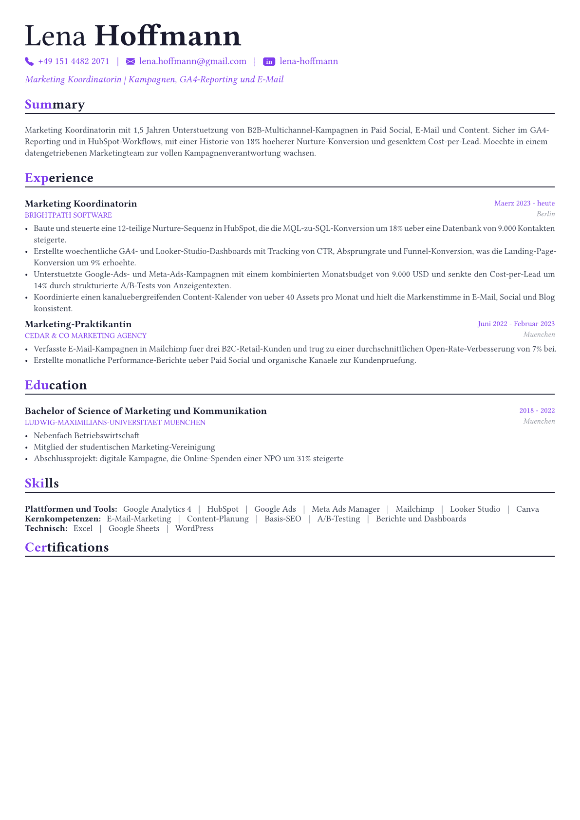 Marketing Manager Lebenslauf-Beispiel