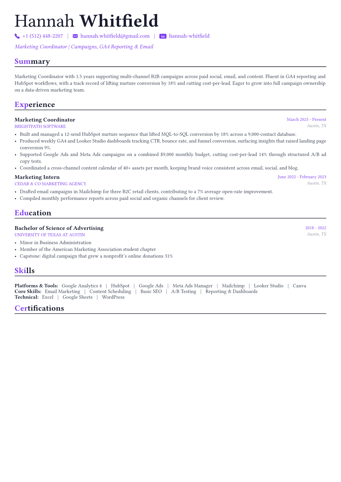Marketing Manager resume example