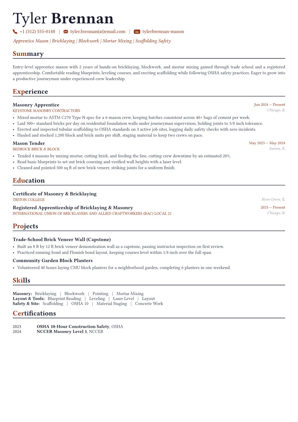 Mason resume example