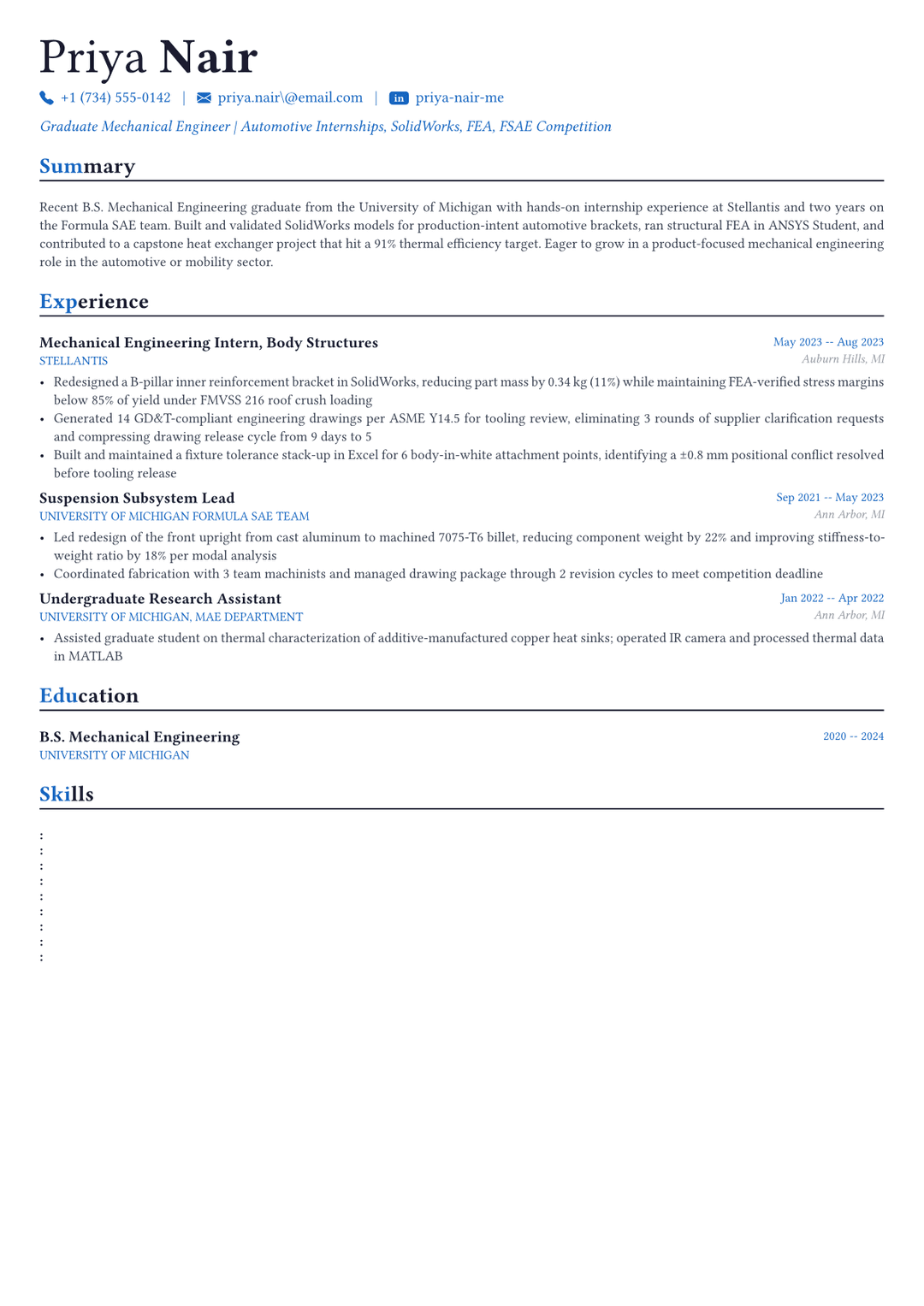 Mechanical Engineer resume example