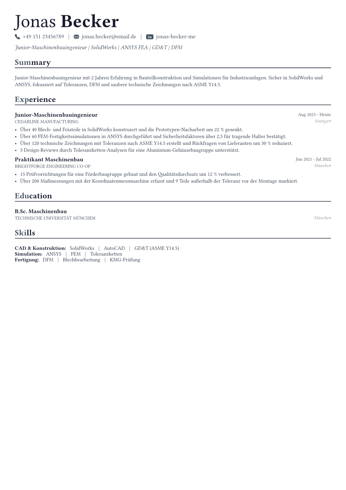 Mechanical Engineer Lebenslauf-Beispiel