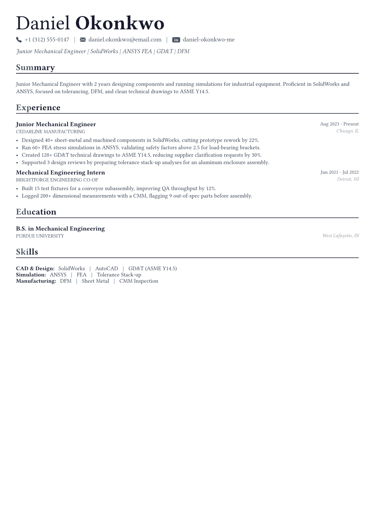 Mechanical Engineer resume example