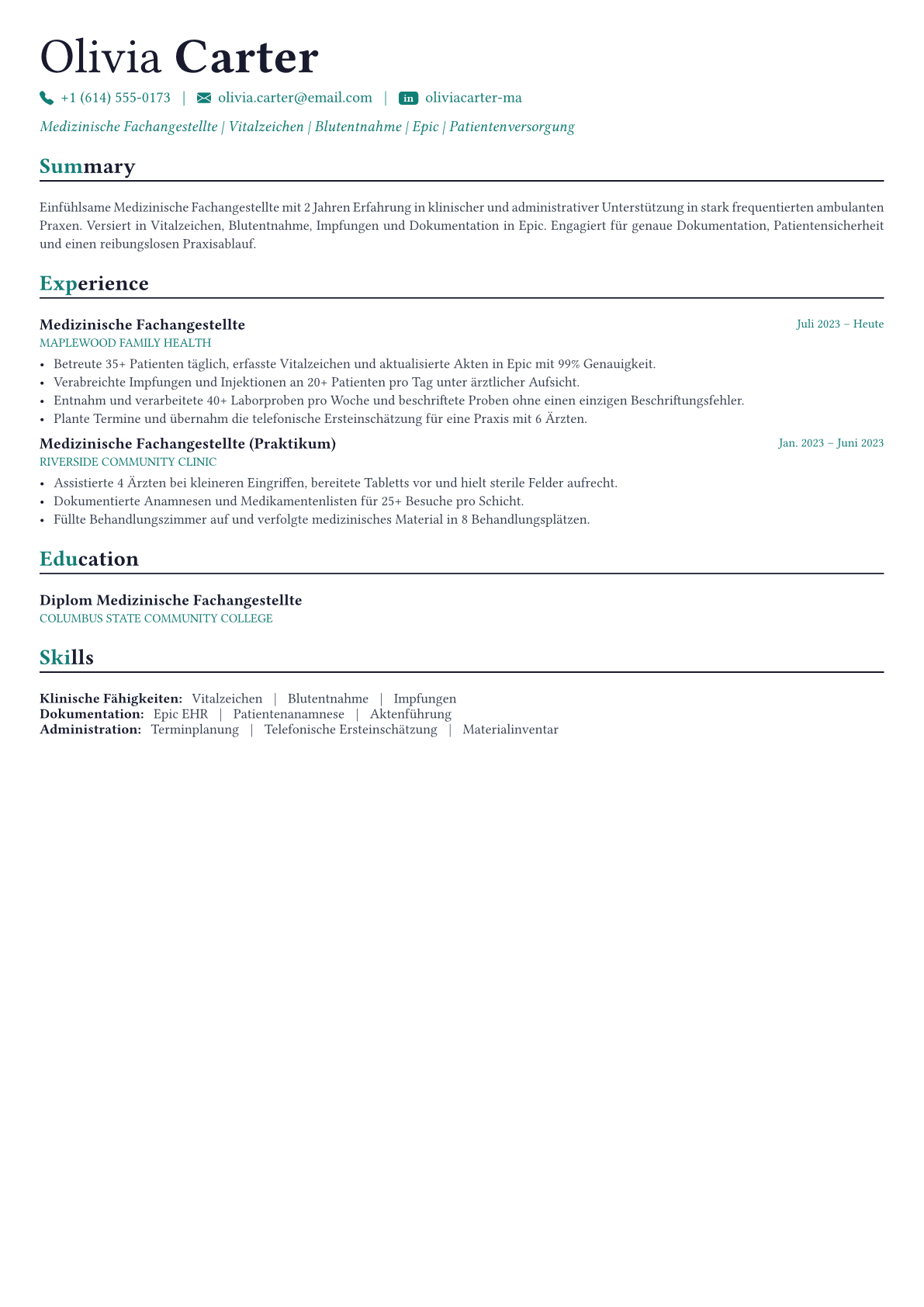 Medical Assistant Lebenslauf-Beispiel