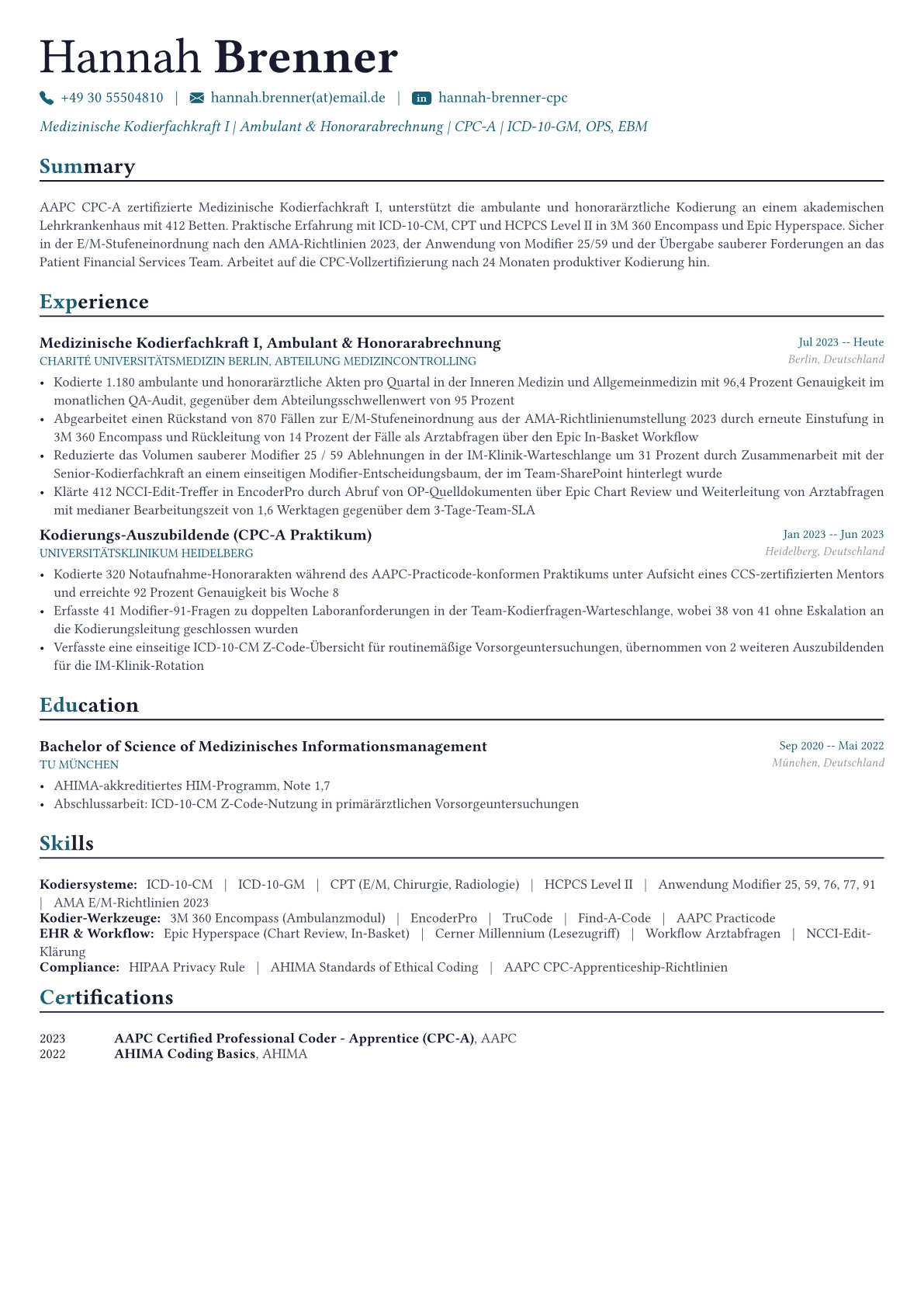 Medical Coder Lebenslauf-Beispiel