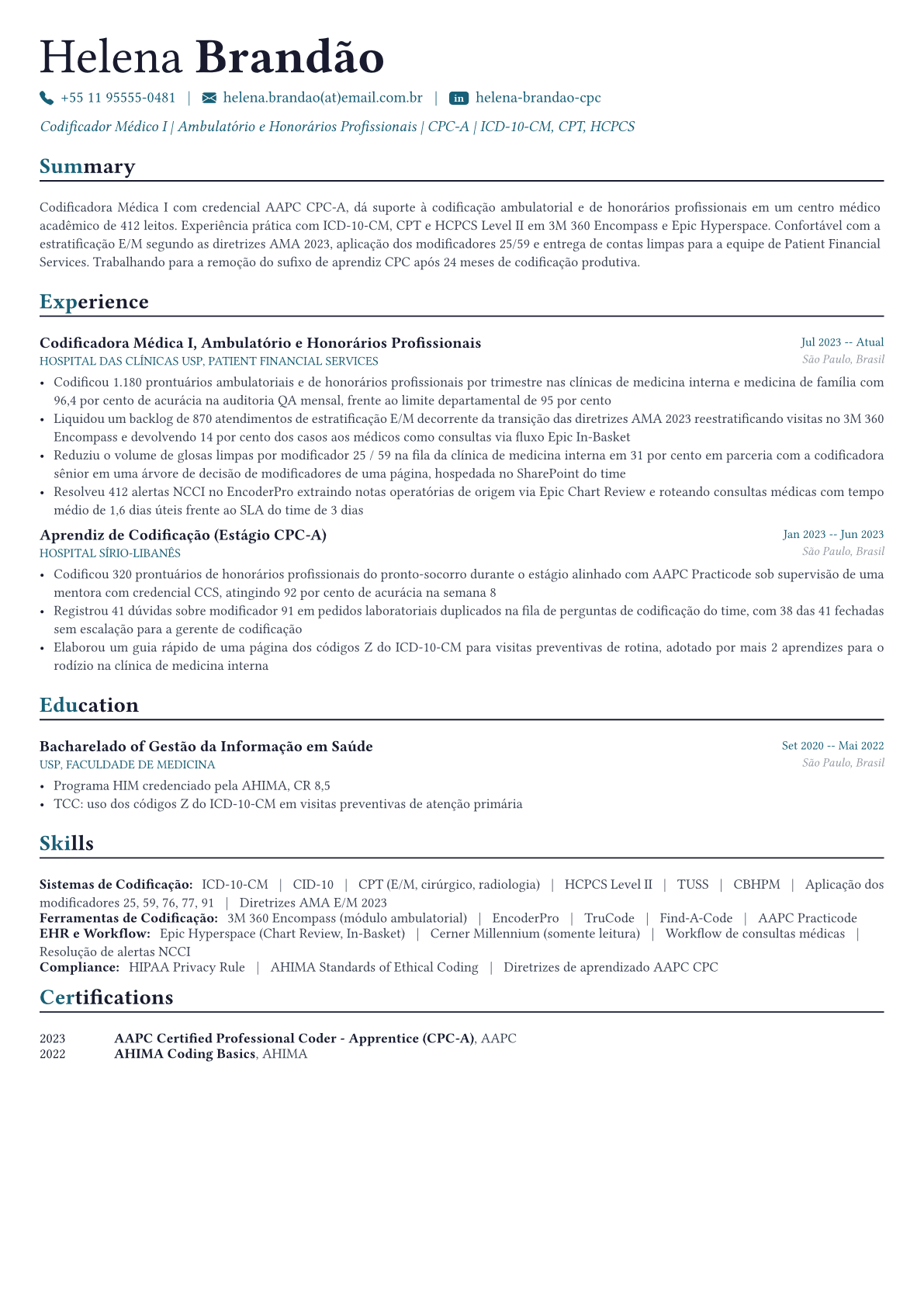 Medical Coder exemplo de currículo