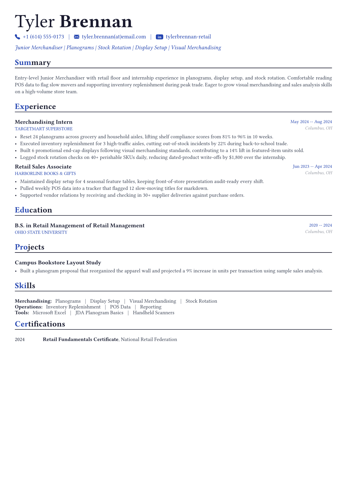 Merchandiser resume example