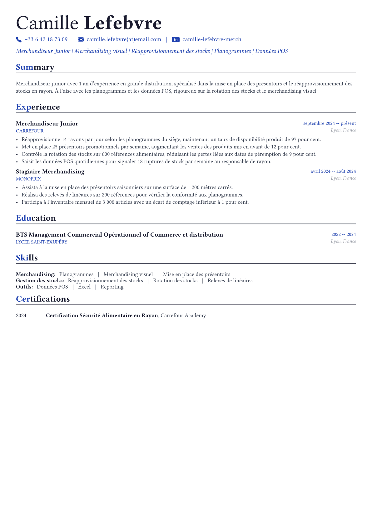 Merchandiseur exemple de CV