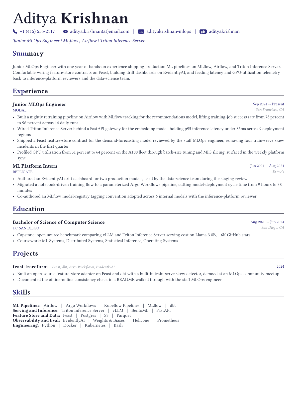 MLOps Engineer resume example