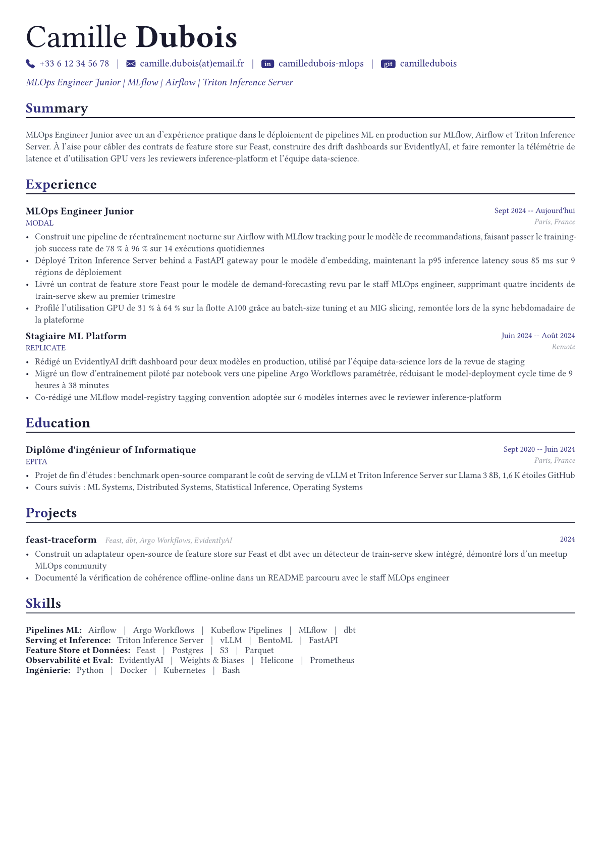 MLOps Engineer exemple de CV