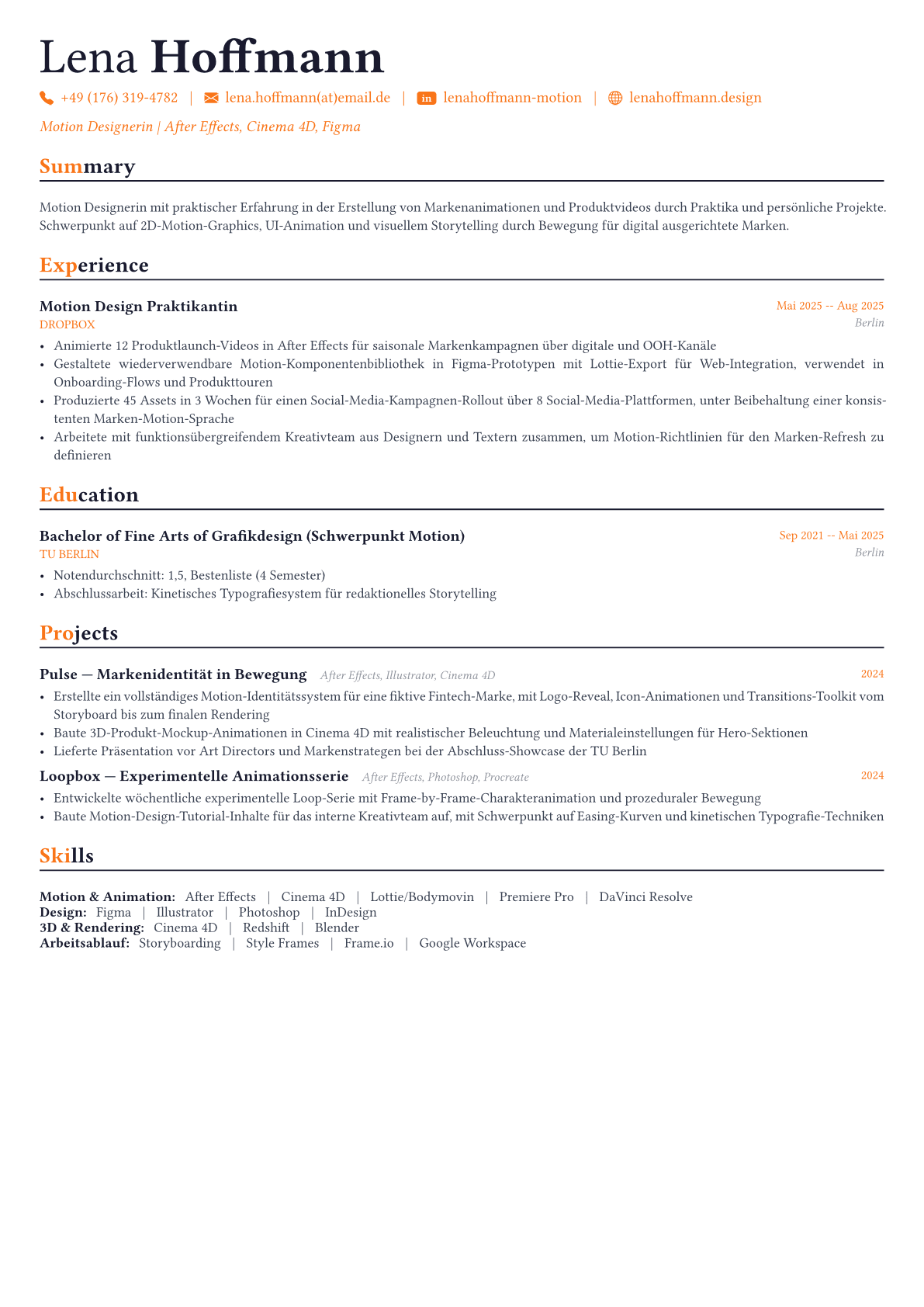 Motion Designer Lebenslauf-Beispiel