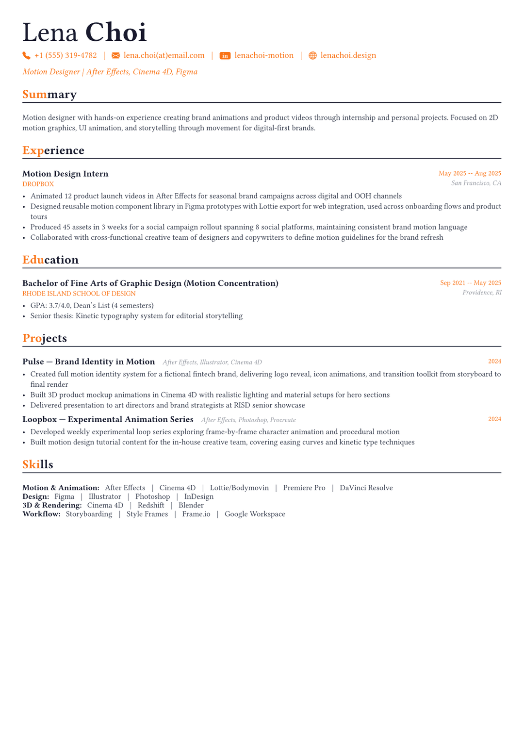 Motion Designer resume example