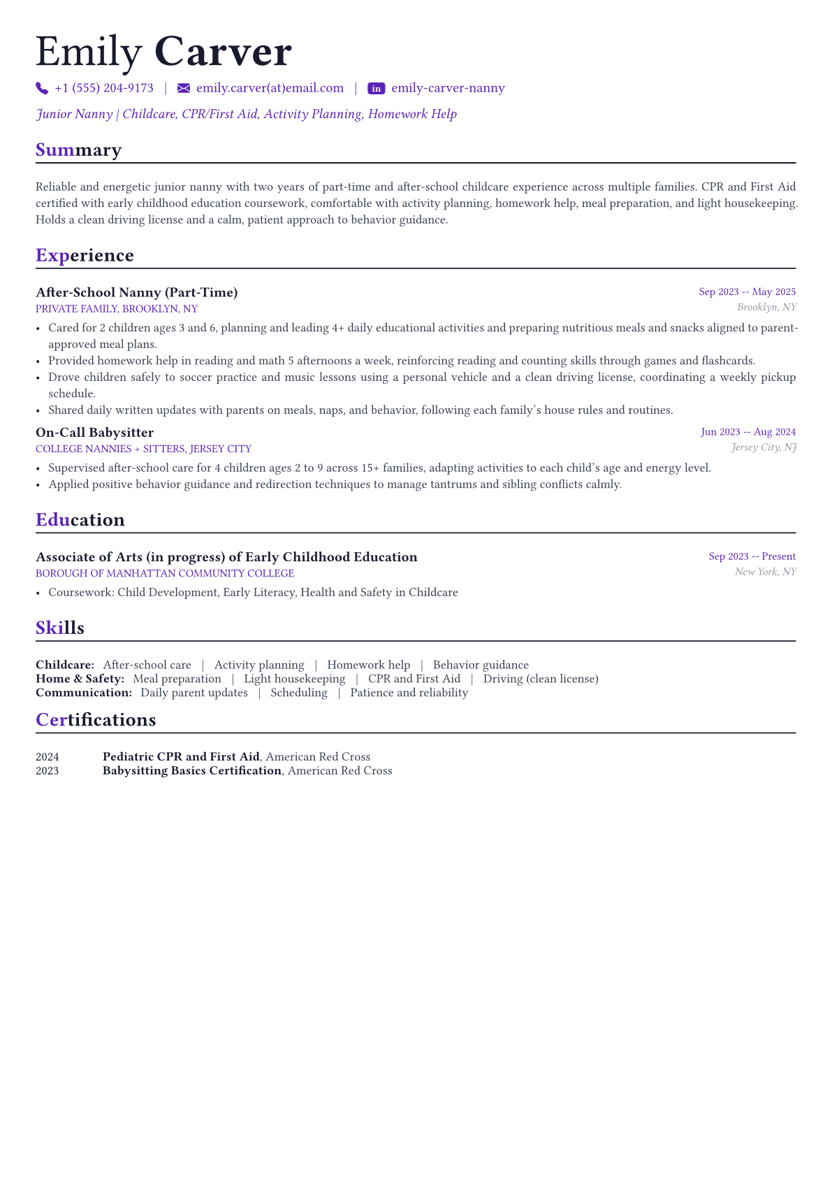 Nanny resume example