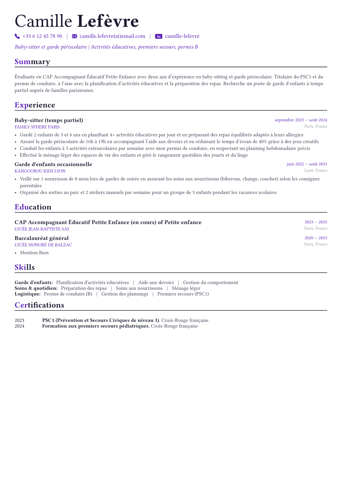 Nounou exemple de CV