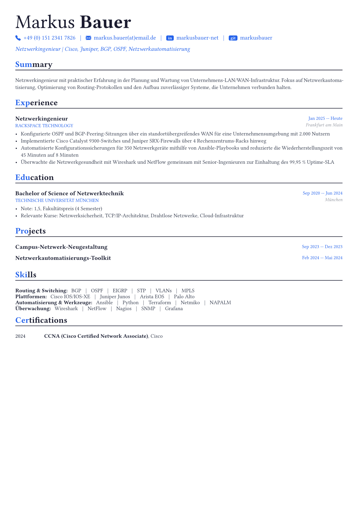Network Engineer Lebenslauf-Beispiel