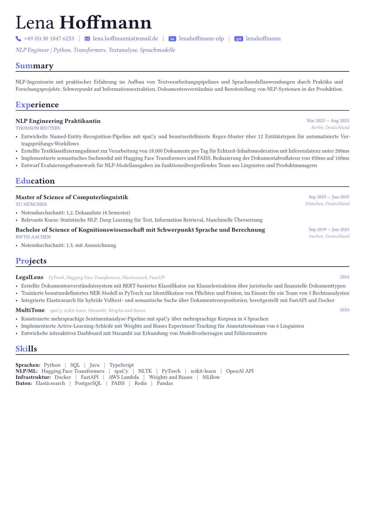 NLP Engineer Lebenslauf-Beispiel