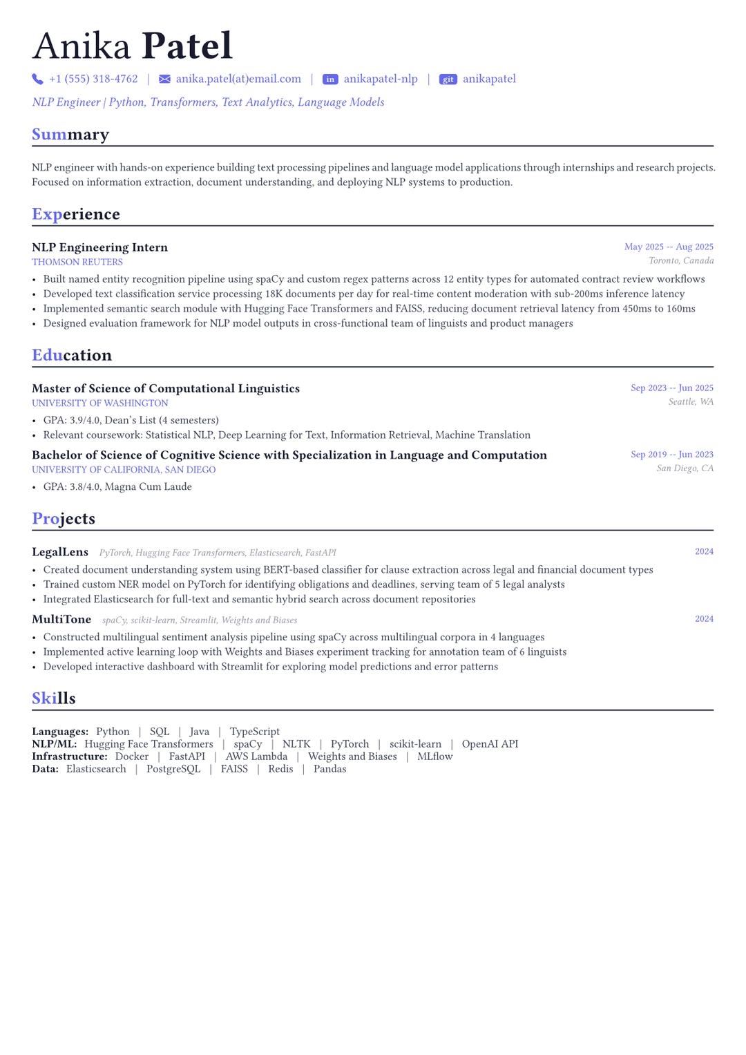 NLP Engineer resume example