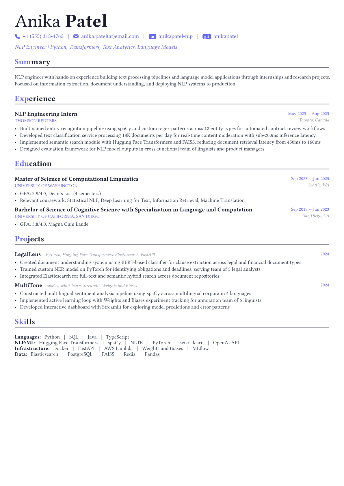 NLP Engineer resume example