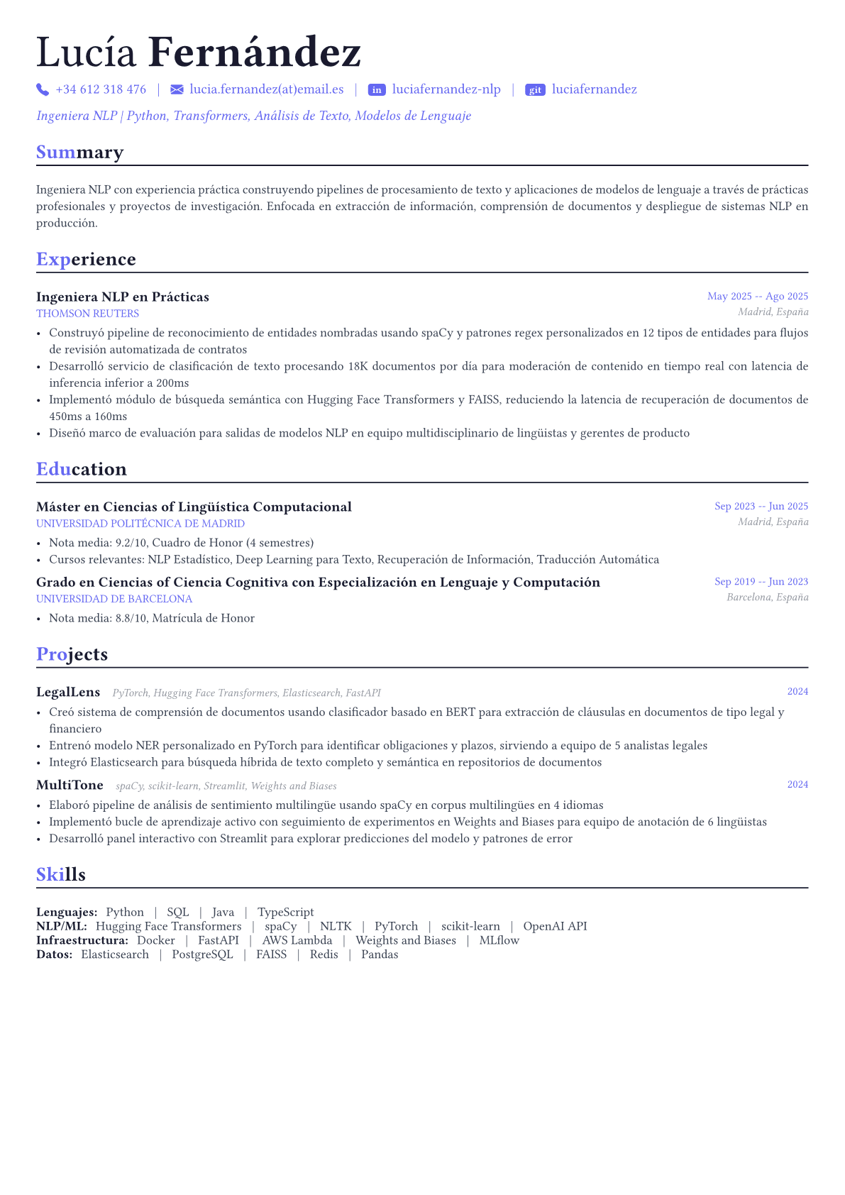 NLP Engineer ejemplo de CV