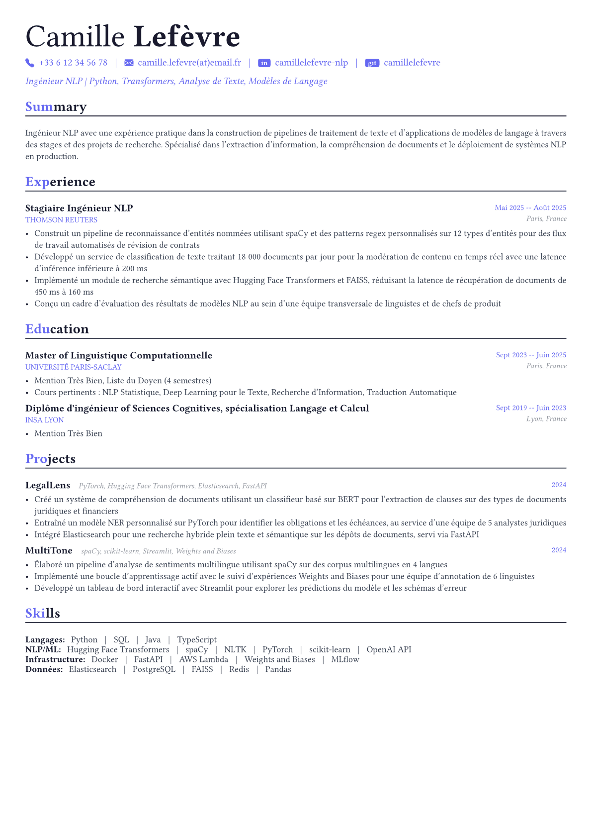 NLP Engineer exemple de CV