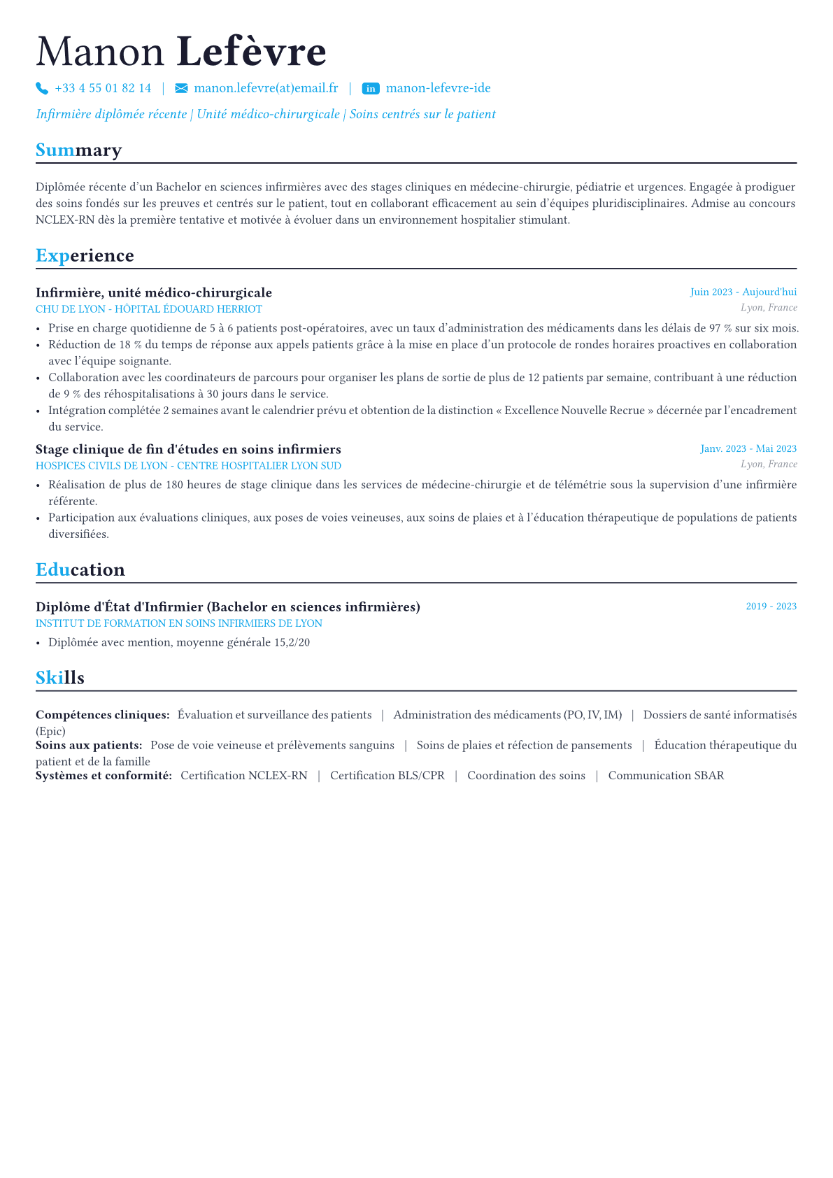 Nurse exemple de CV