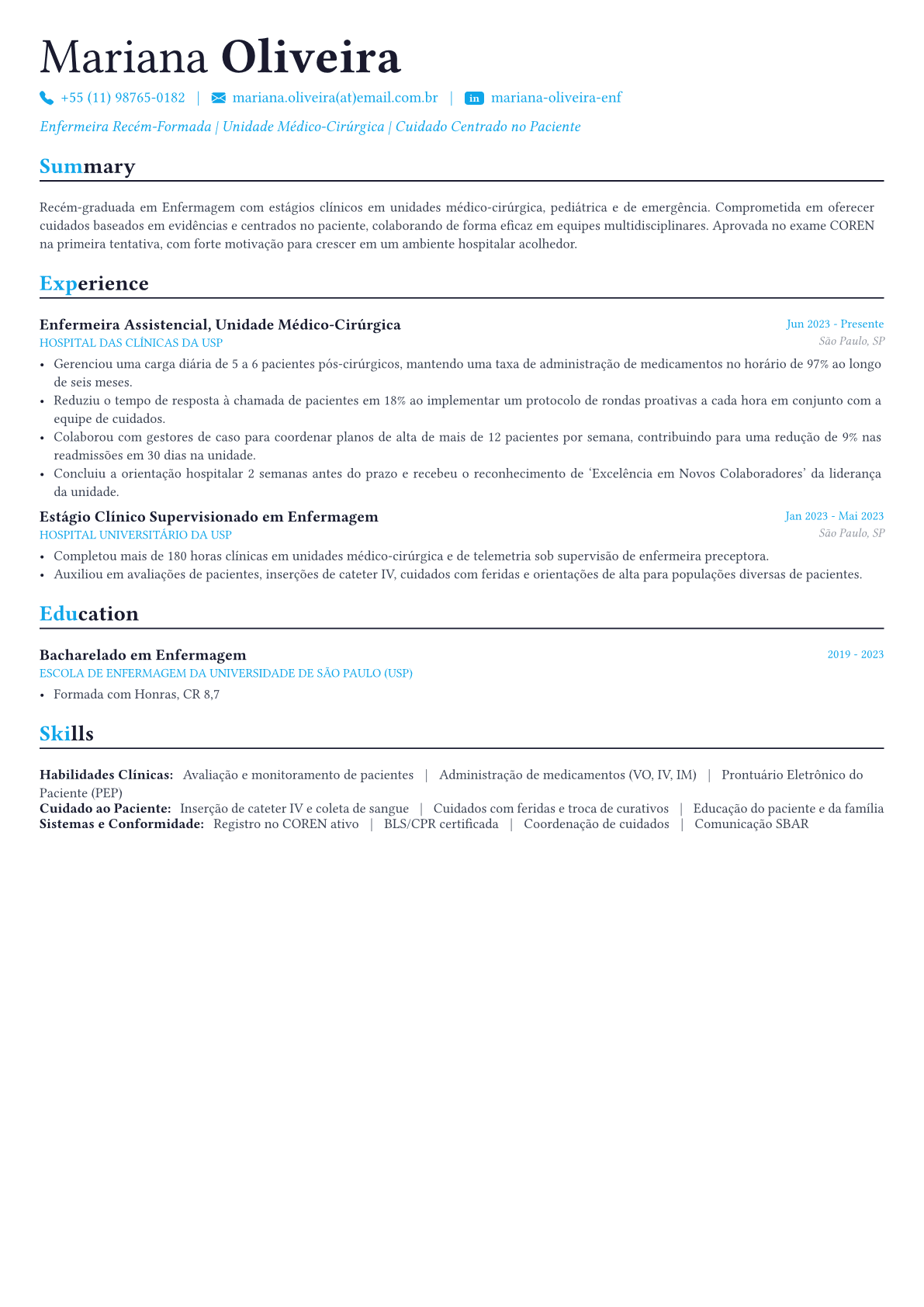 Nurse exemplo de currículo