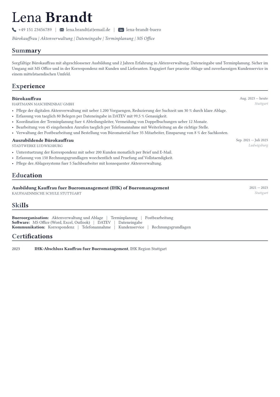 Office Clerk Lebenslauf-Beispiel