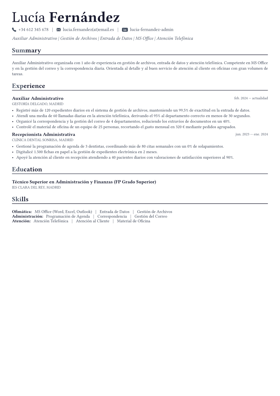 Office Clerk ejemplo de CV