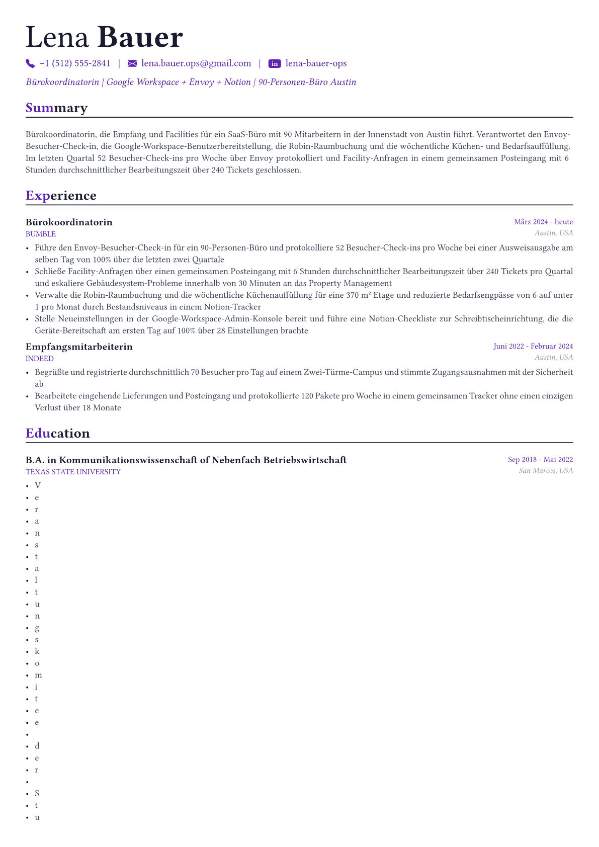 Office Manager Lebenslauf-Beispiel